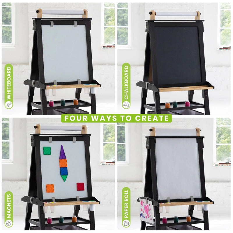 Kids wooden double-sided easel with paper roll