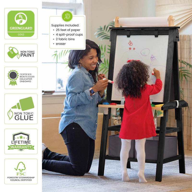 Kids wooden double-sided easel with paper roll