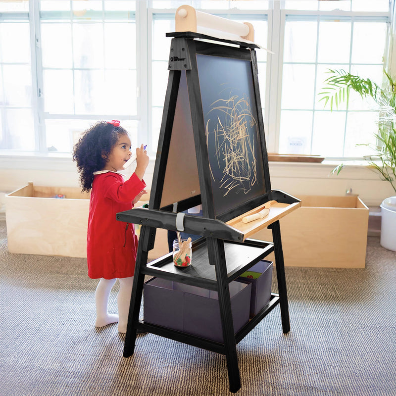 Kids wooden double-sided easel with paper roll