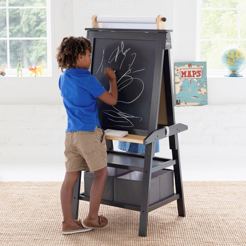 Kids wooden double-sided easel with paper roll