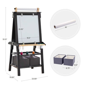Kids wooden double-sided easel with paper roll