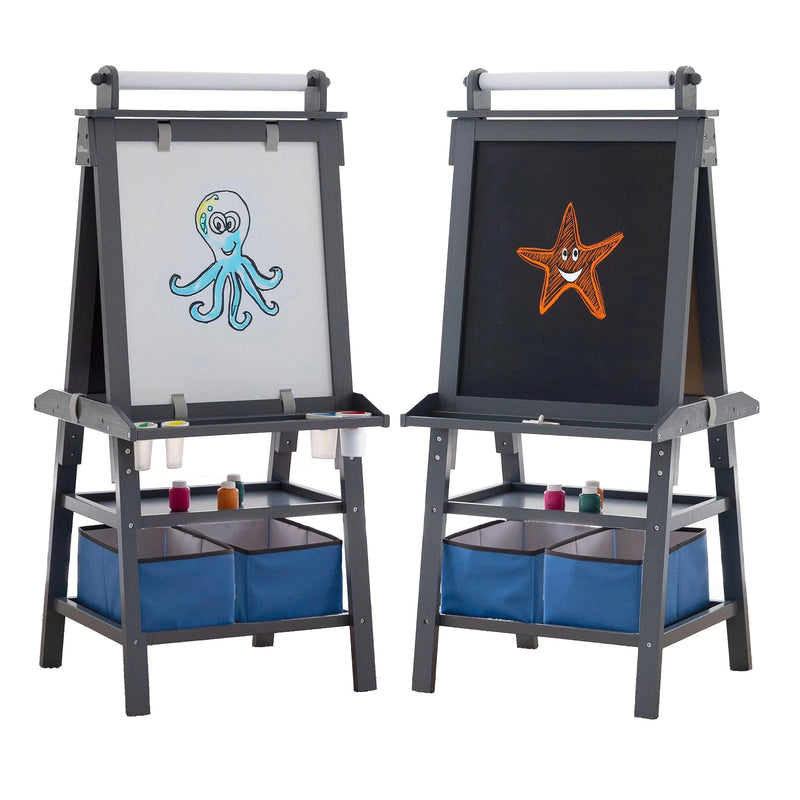 Kids wooden double-sided easel with paper roll