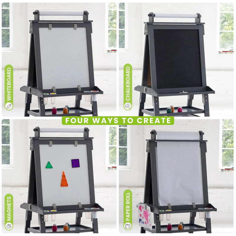 Kids wooden double-sided easel with paper roll