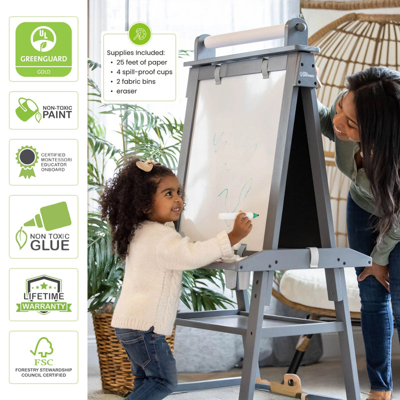 Kids wooden double-sided easel with paper roll