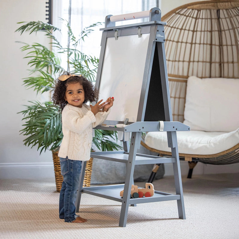 Kids wooden double-sided easel with paper roll