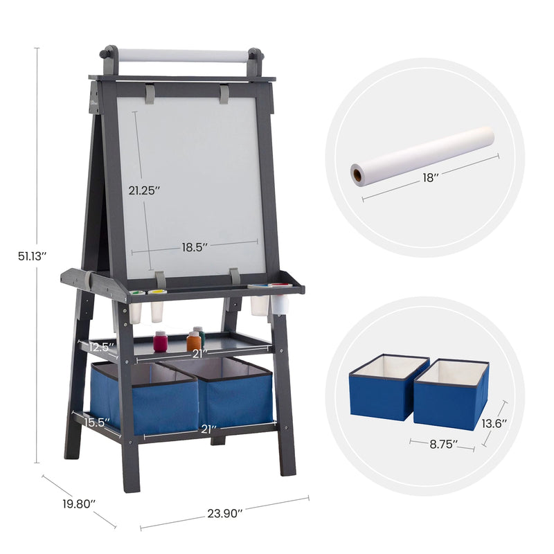 Kids wooden double-sided easel with paper roll