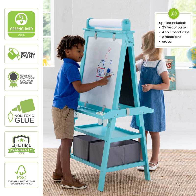 Kids wooden double-sided easel with paper roll