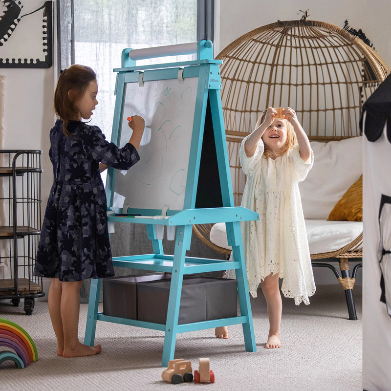 Kids wooden double-sided easel with paper roll