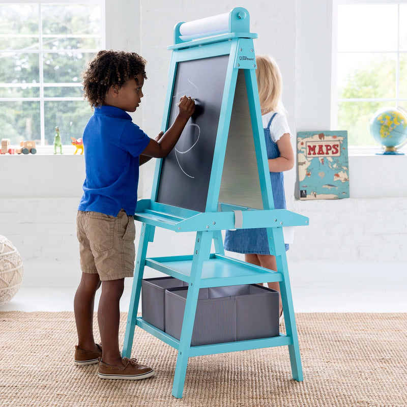 Kids wooden double-sided easel with paper roll