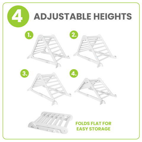 The Learn N Climb Triangle has four height settings, and folds flat for easy storage.