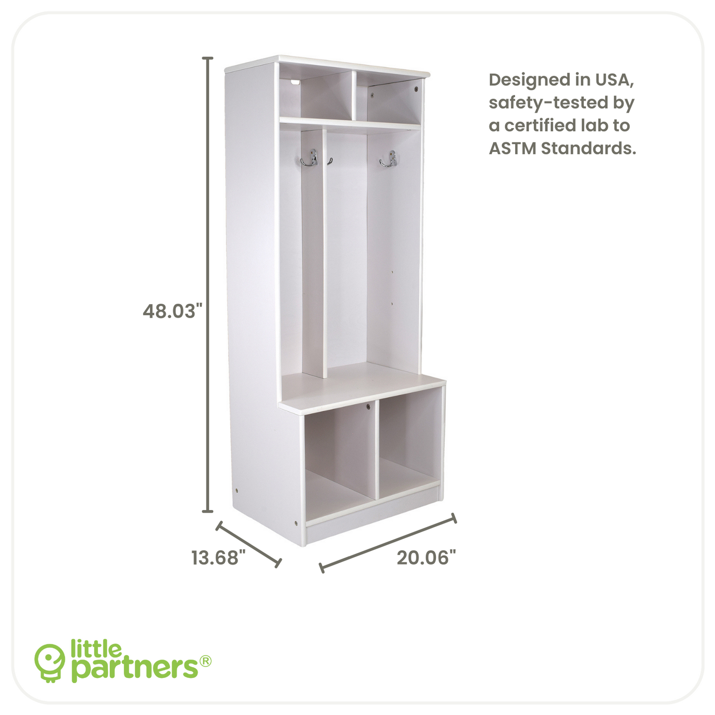 Measurements of the Learn N Store Cubby in Soft White.