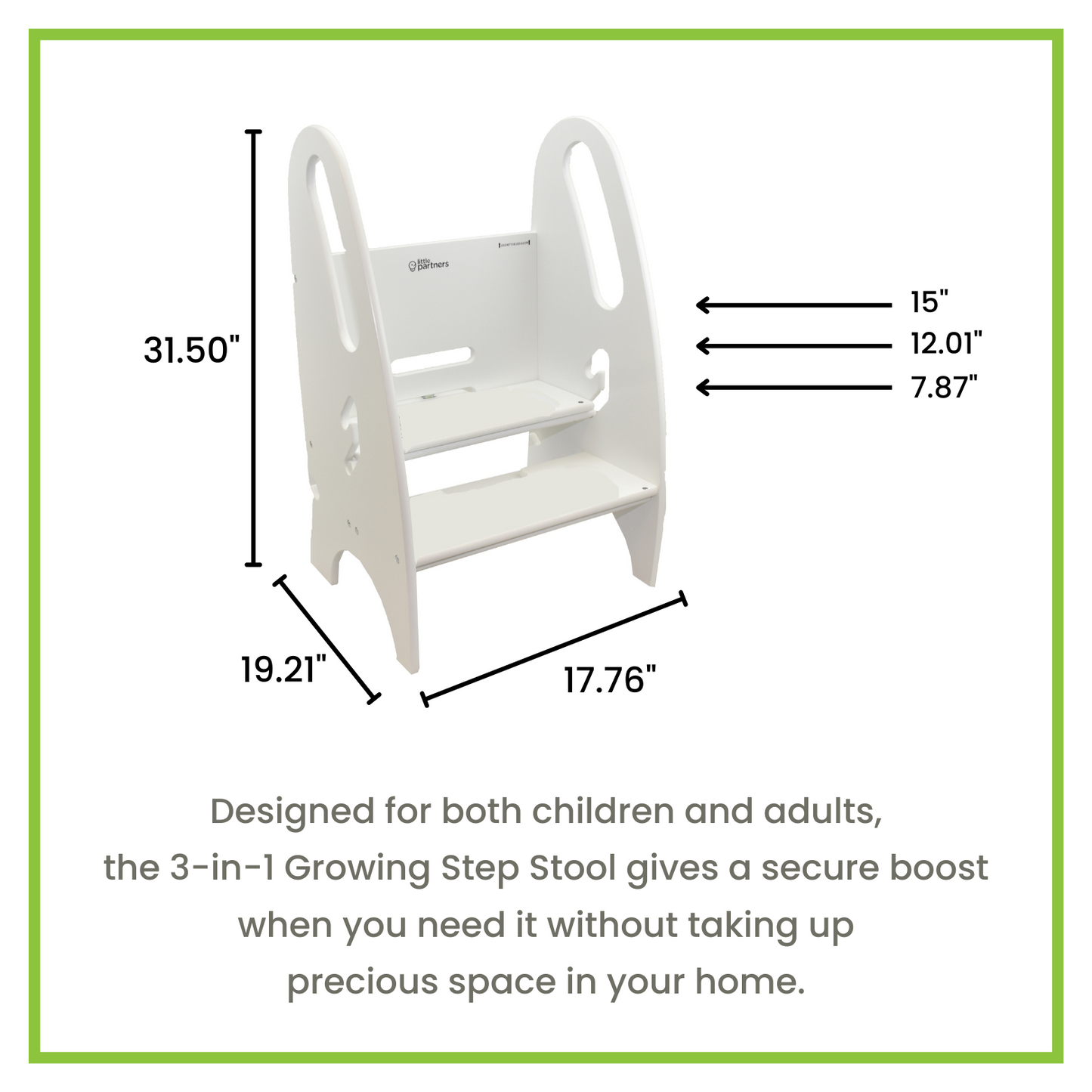 Measurements of the 3-in-1 Growing Step Stool.