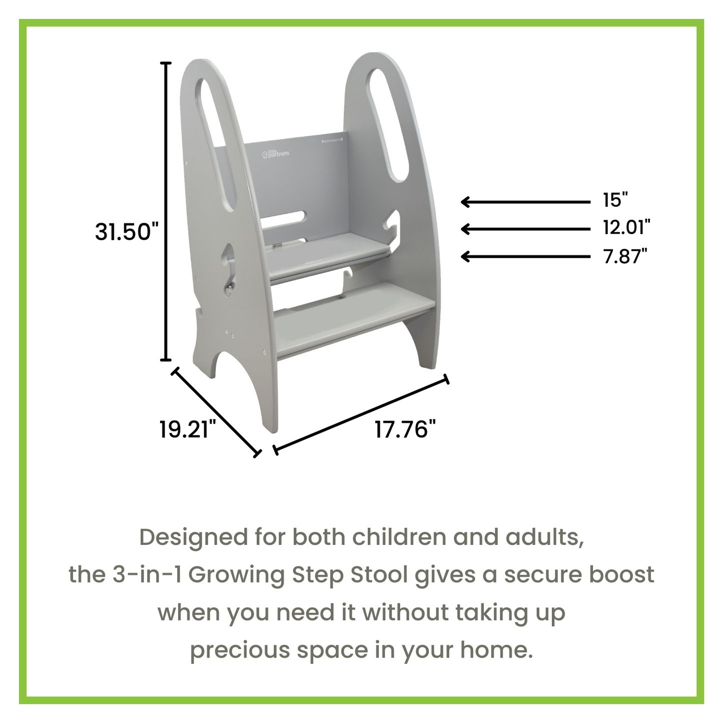 Measurements of the 3-in-1 Growing Step Stool.