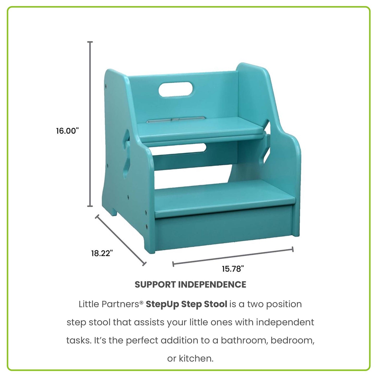 Measurements of the StepUP Step Stool in Turquoise.