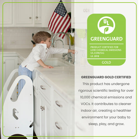 The 3-in-1 Growing Step Stool is Greenguard Gold Certified to emit less harmful chemicals.