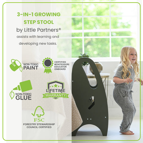 The 3-in-1 Growing Step Stool is built using non toxic materials.