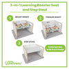 The 3-in-1 Learning Booster Seat and Step Stool has three height positions.